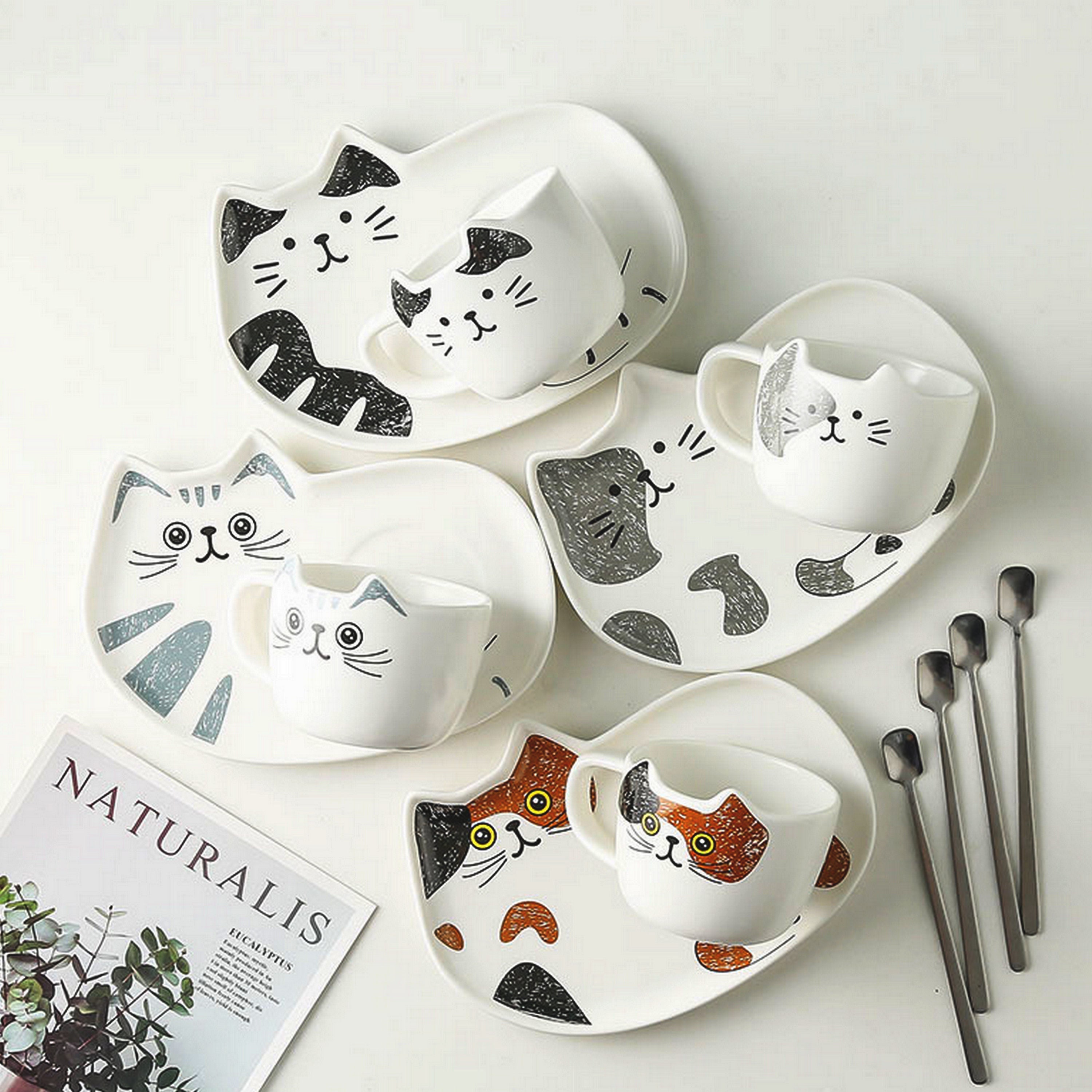 DONGSHANGIFT Cat Mugs Set of 4 Cute Cat Tea Cup Set Ceramic Coffee Mug with  Lid and Spoon Cute Mugs …See more DONGSHANGIFT Cat Mugs Set of 4 Cute Cat