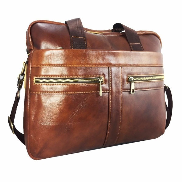 Laptoptasche 14 Zoll bis 16 Zoll Cognac Braun für Macbook und Laptof Notebook Tasche