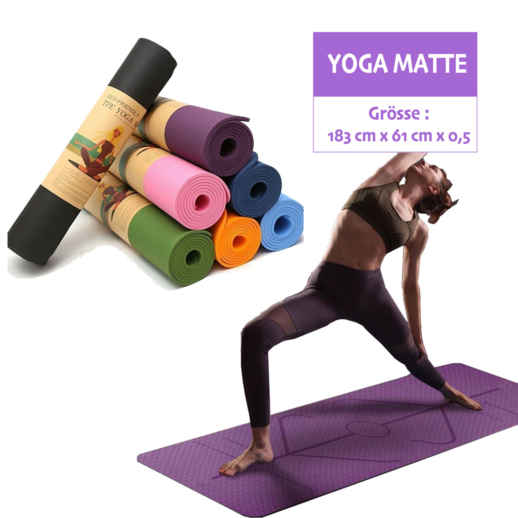 Kamay's 1/4 Yoga Mat Double-Sided with Body Alignment System Eco Friendly Material TPE 183 X 61cm /72x 24 With Carry Strap And Carry Bag 