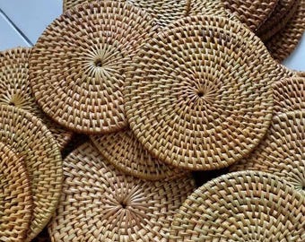 Handwoven Rattan Placemats –  Round Placemats – Woven Rattan Placemats  – Eco-Friendly Rattan Placemats – Handmade Home Decor – Natural Wick