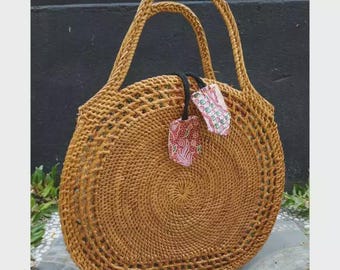 Borsa rotonda in rattan intrecciata a mano – Borsa tote estiva boho naturale, borsa a mano