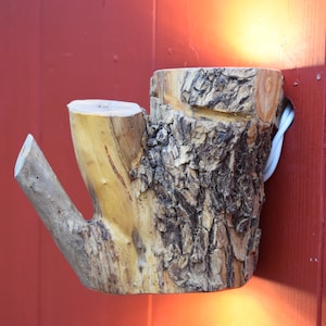 Wall lamp triple wood trunk elder rustic single piece oiled with bark