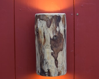 Wall lamp Strangi tree trunk rustic wood sanded and oiled indirect light