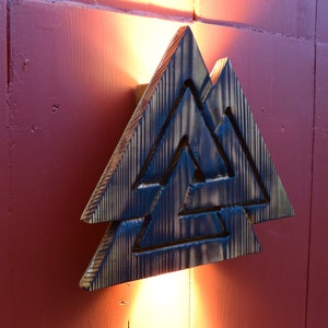 Wall lamp Valknut wood larch Viking Art Pagan flamed rustic