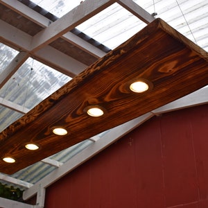 Ceiling lamp wood spruce flamed hanging lamp 120 cm rustic varnished 5 LEDs solid