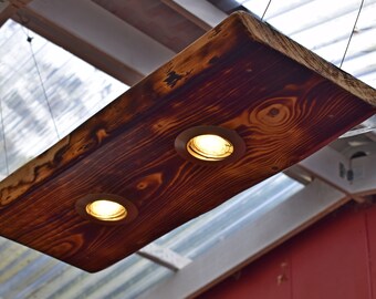 Ceiling lamp flamed spruce wood 57 cm 2 LEDs hanging light rustic solid wood