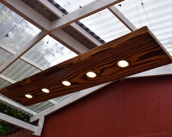 Deckenlampe Holz Lärche geflammt 120cm 5 LEDs Hängeleuchte rustikal Einzelstück