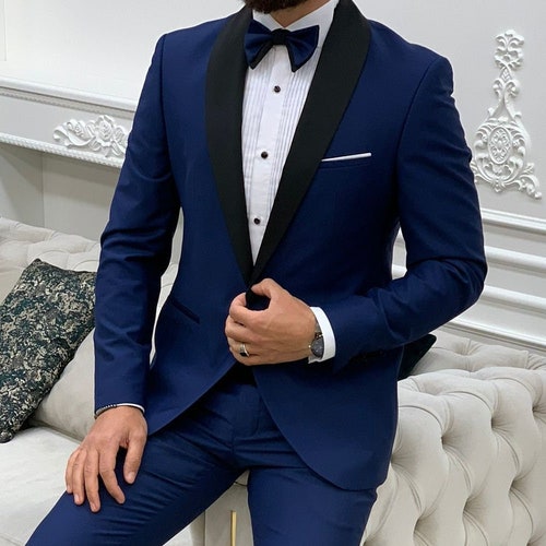 Navy Blue Men Suit Wedding Suits 3 Piece Groom Wear Body - Etsy