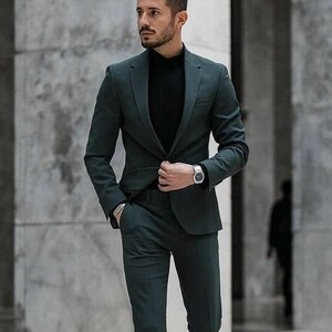 Men Suit, Man Suits, Formal Fashion Green Suit 2 Piece Slim Fit Suits ...