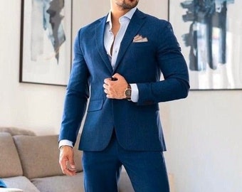 Men Suits Blue 2 Piece Tuxedo Blue Wedding Groom Party Wear Dinner Suit Beach Wedding Suit Groom Wear Suits Wedding Suit, suits for men