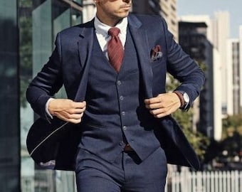 Men Suit Stylish Navy Blue Suit 3 Piece Suit Business Suit For Men Dashing Suit Slim Fit.