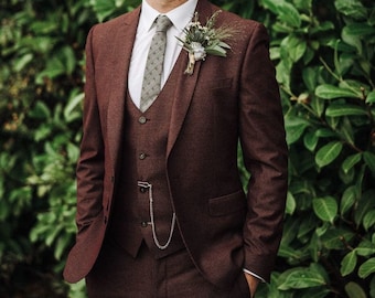 Men Suit Groom Wear maroon tweed Suit Wedding Suit 3 Piece Suit Gift For men Slim Fit Suit Wedding Groom Wear Suit Men