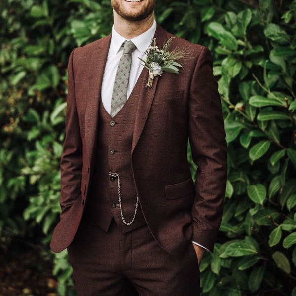 Herrenanzug Bräutigam Wear maroon tweed Anzug Hochzeitsanzug 3-teilig Anzug Geschenk für Männer Slim Fit Anzug Hochzeit Bräutigam Anzug Männer