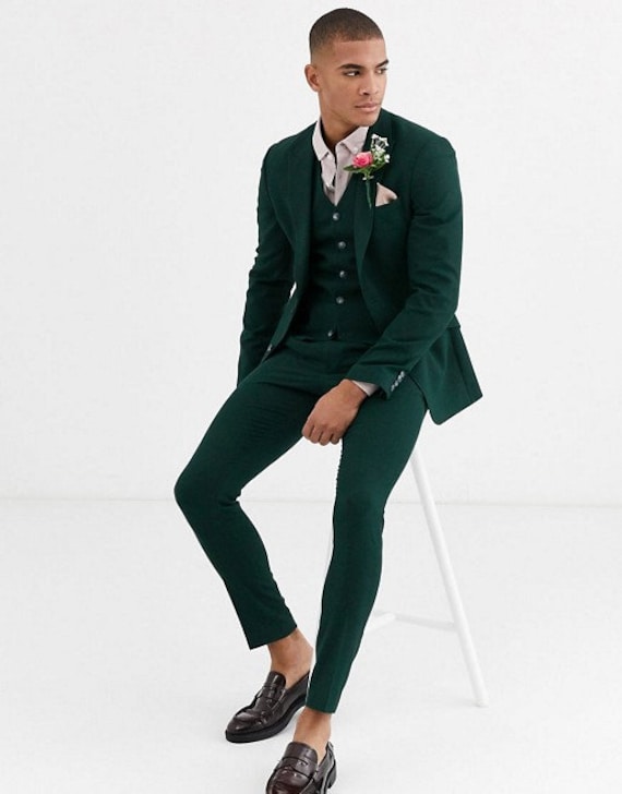 Mens 3 Piece Green Wedding Suit Groom Wear Party Wear Slim Fit Dinner Coat  Pants | eBay
