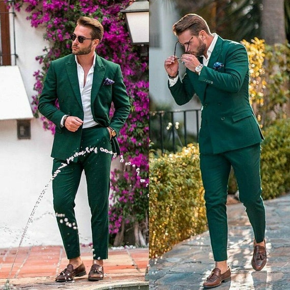 Emerald Green Suits for Men Slim Fit 2 Piece Suit Formal 