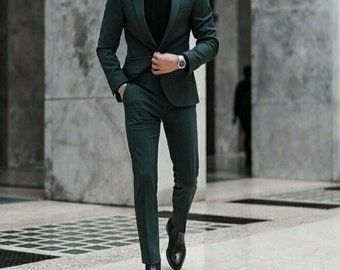 Green suit black best sale shoes