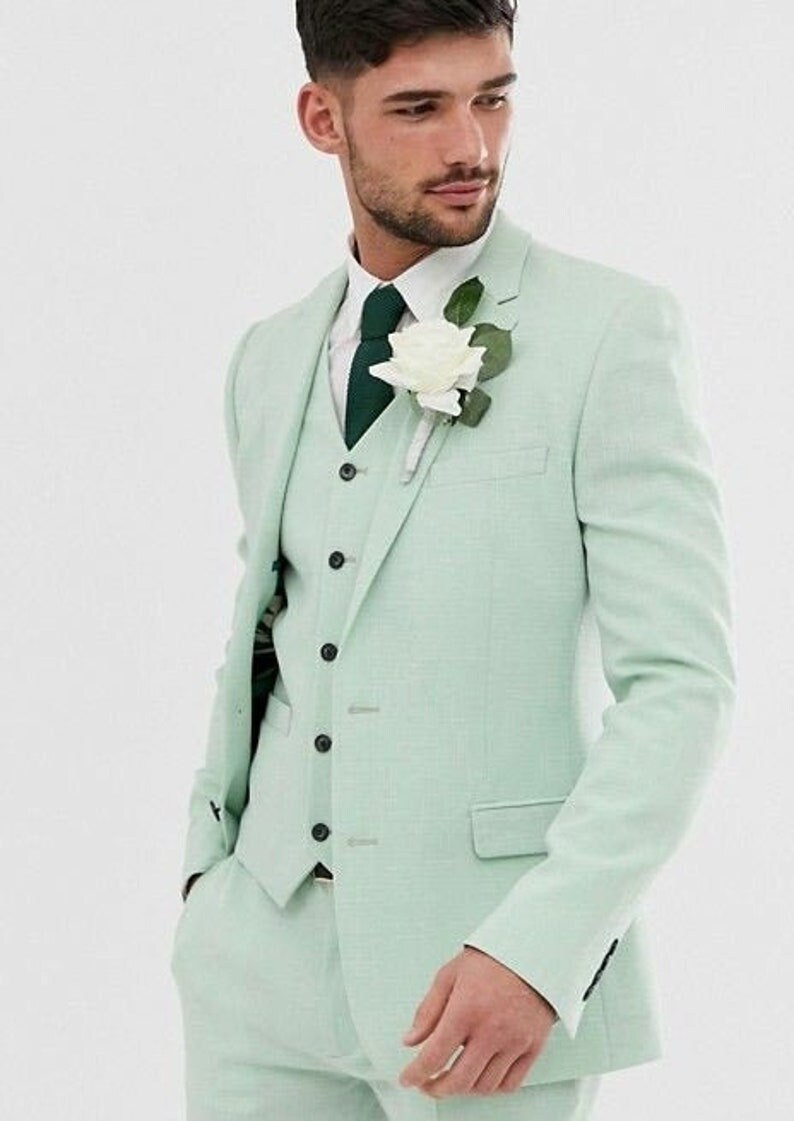 Three Piece Green Solid Formal Suit - Dimitri