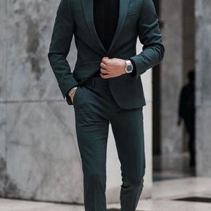 Men Suit, Man Suits, Formal Fashion Green Suit 2 Piece Slim fit Suits, Mens Prom Suit Groom Wear Dress for wedding engagement Business. image 4