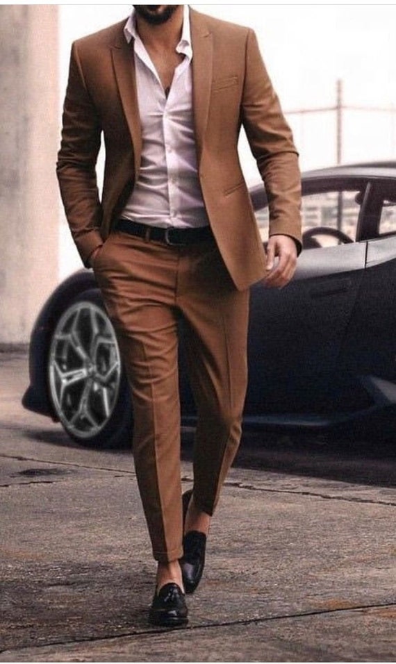 Brown Double Breasted Suit Men | Mens Suits Wedding Groom Brown - Double  Breasted - Aliexpress