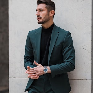 Men Suit, Man Suits, Formal Fashion Green Suit 2 Piece Slim fit Suits, Mens Prom Suit Groom Wear Dress for wedding engagement Business. image 2