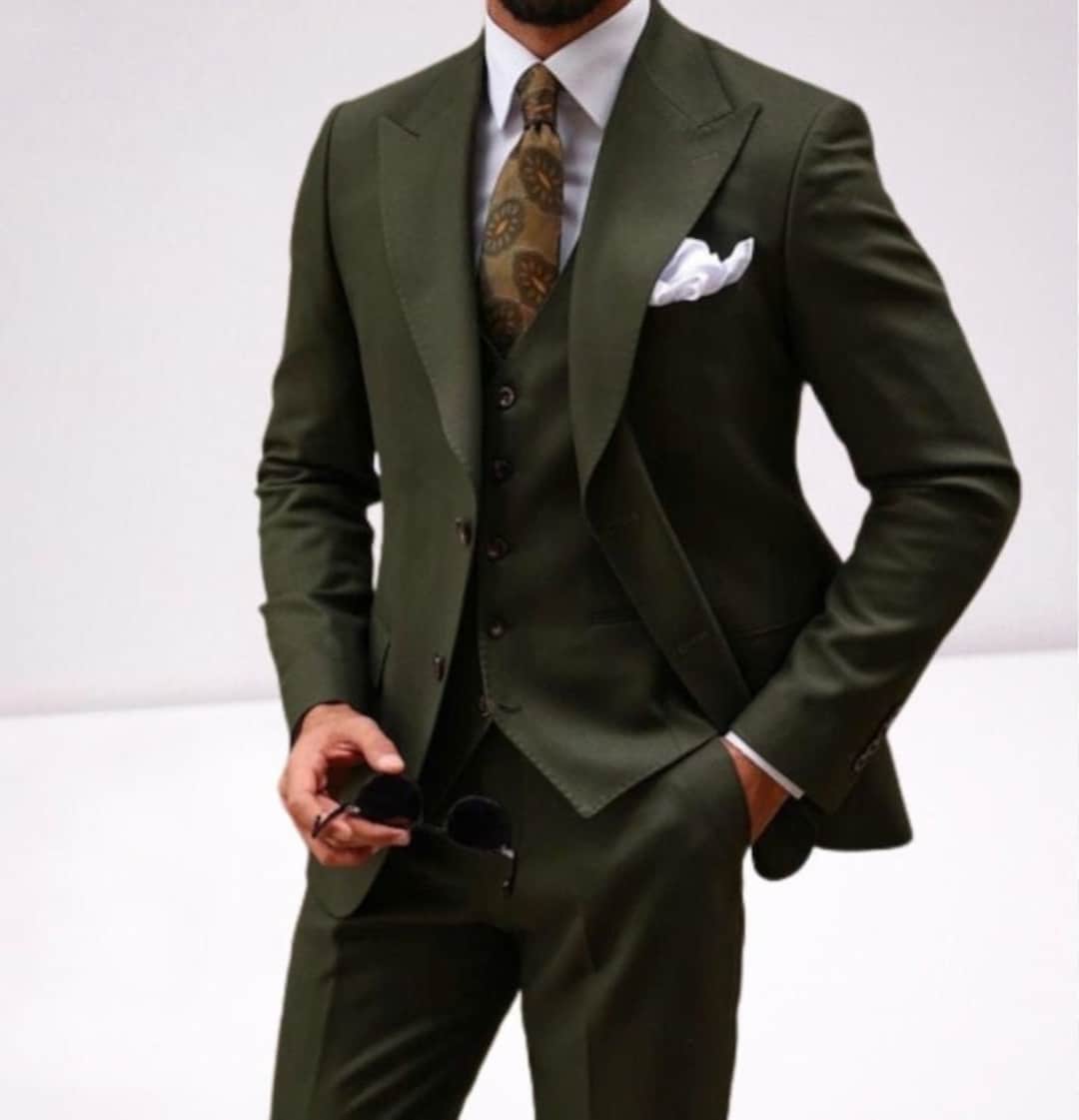 Men Suit Dark Olive Green Suits Wedding Suit Groom's Men Suit Stylish