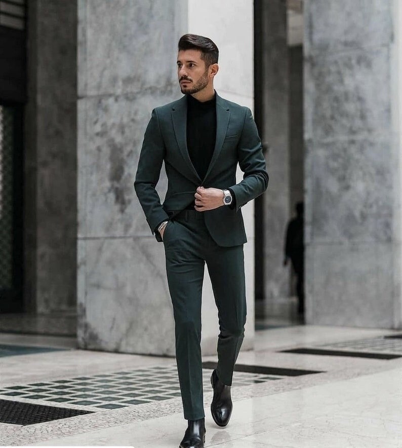 Men Suit, Man Suits, Formal Fashion Green Suit 2 Piece Slim fit Suits, Mens Prom Suit Groom Wear Dress for wedding engagement Business. image 1