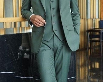 Men Green Three Piece Suit , Tuxedo Wedding Suits For Men ,Bespoke Wedding Suit ,Groomsmen Suits , Men's Suits.