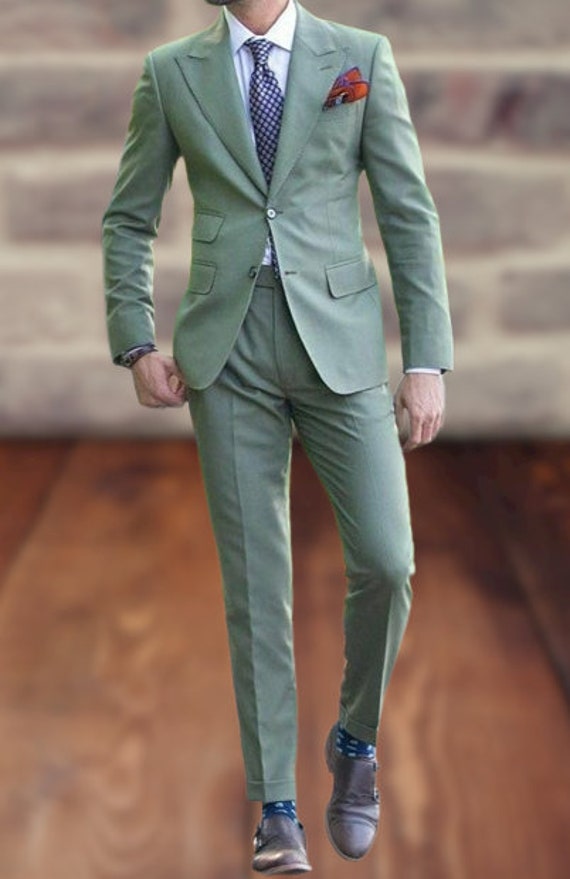 Men Suit Light Green Slim Fit Formal Fashion 2 Piece Suit New 