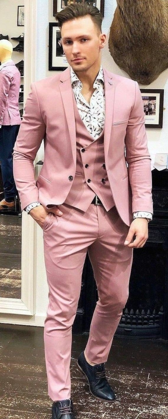 Men Suits 3 Piece Slim Fit Suit Set, One Button Wedding Prom