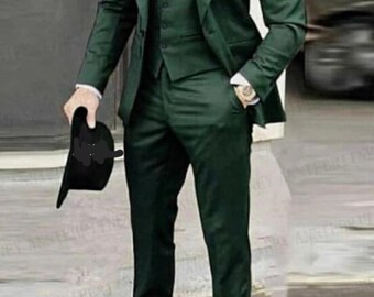 Men Suits 3 Piece Suit Wedding Wear Suit For Men Gift For Him Formal Fashion Emerald Green Suit  One Button Elegant Suit.