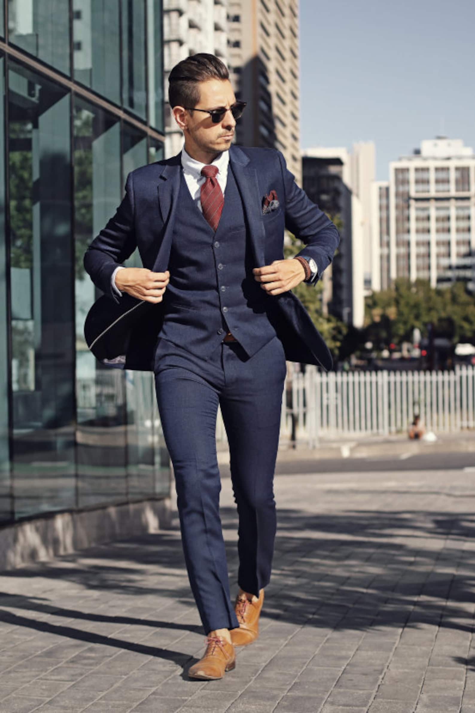 Men Suit Stylish Navy Blue Suit 3 Piece Suit Business Suit for - Etsy