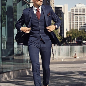 Men Suit Stylish Navy Blue Suit 3 Piece Suit Business Suit for - Etsy