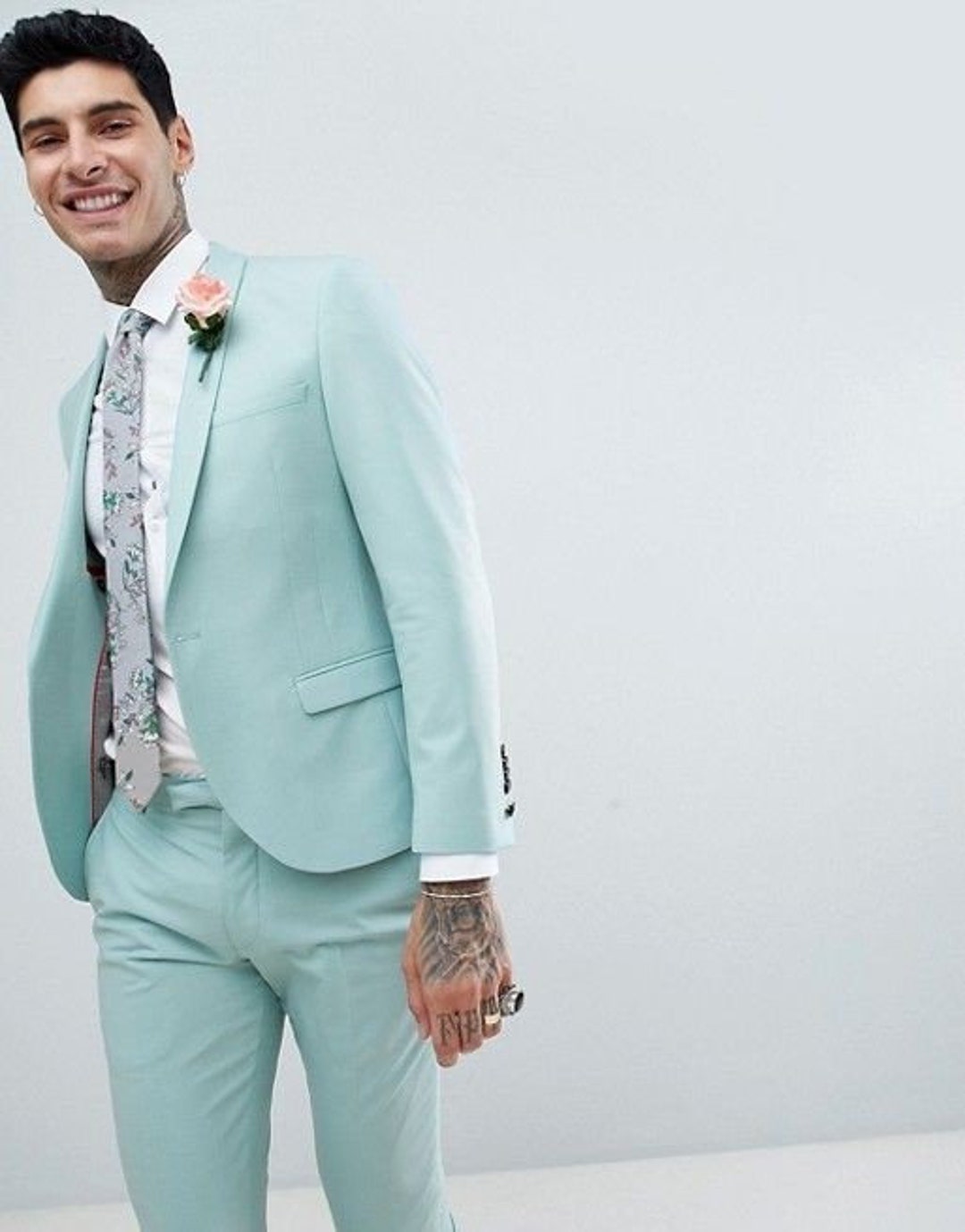 Men's Suits Mint Green 2 Piece Slim Fit Elegant Suit Etsy