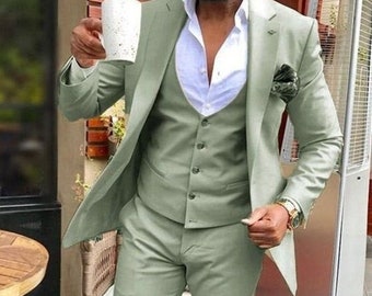 Men Suit - Wedding Suit - 3 Piece Suit - Mint Green Suit - Prom Suit - Party Wear Suit - Slim Fit Dinner Suit for Valentine's Day.