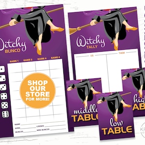 Halloween Witch Bunco Set, Bunco Score Cards, Tally Sheets, Table Cards and Table Tents, Printable - Instant Download