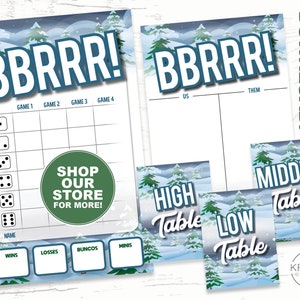 Winter Snow Bunco Set, Bunco Score Cards, Tally Sheets, Table Cards and Table Tents, Printable - Instant Download