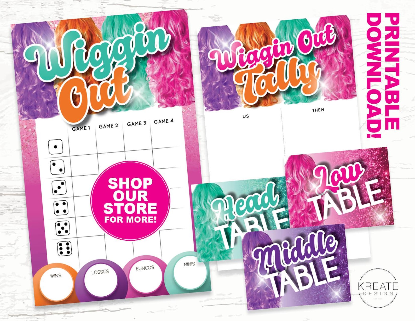Wiggin Out Bunco Set, Bunco Score Cards, Tally Sheets, Table Cards and ...