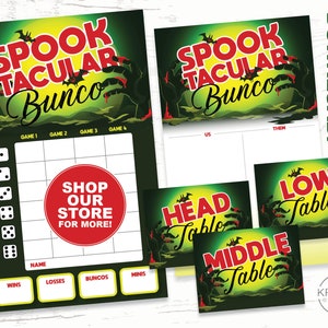 Spooktacular Halloween Bunco Set, Bunco Score Cards, Tally Sheets, Table Cards and Table Tents, Printable - Instant Download