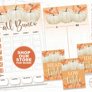 Fall Autumn Bunco Set, Bunco Score Cards, Tally Sheets, Table Cards and Table Tents, Printable - Instant Download