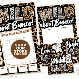 Animal Print Cheetah Leopard Bunco Set, Bunco Score Cards, Tally Sheets, Table Cards and Table Tents, Printable - Instant Download