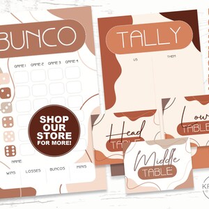 Bunco Set, Bunco Score Cards, Tally Sheets, Table Cards and Table Tents, Printable - Instant Download