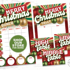 Merry Christmas Ornaments Bunco Set, Bunco Score Cards, Tally Sheets, Table Cards and Table Tents, Printable - Instant Download