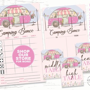 Camping Bunco Set, Bunco Score Cards, Tally Sheets, Table Cards and Table Tents, Printable - Instant Download