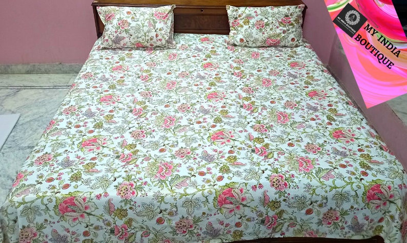 Queen Size Bedspread Hand Block Printed Bedspread Pink - Etsy
