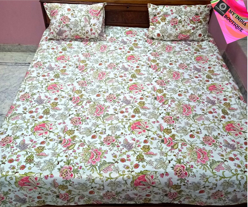 Queen Size Bedspread Hand Block Printed Bedspread Pink - Etsy