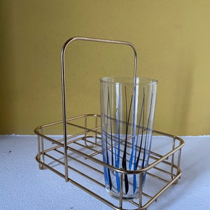 Vintage 1980er Jahre goldfarbener rechteckiger Getränkehalterkorb aus Metalldraht