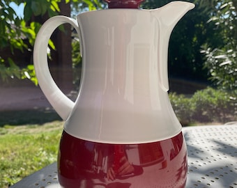 Thermal Carafe in White and Bordeaux Ingried Plastic Made in West Germany