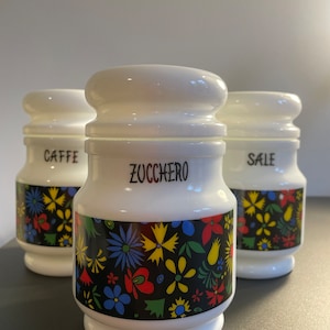 Three jars of salt, sugar and coffee in white Opaline glass Decor Giorgi Made in Italy
