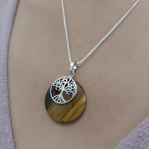 TIGER EYE PROTECTION medallion, gift less than 20 Euros brown stone necklace