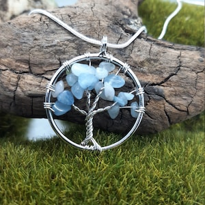 Aunt gift idea, godmother gift idea Anti-stress jewelry Tree of life necklace ACUE MARINE pendant 925 silver chain